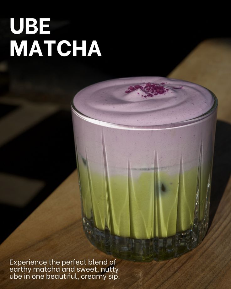 Nutty Ube Matcha Latte with Coconut Cream